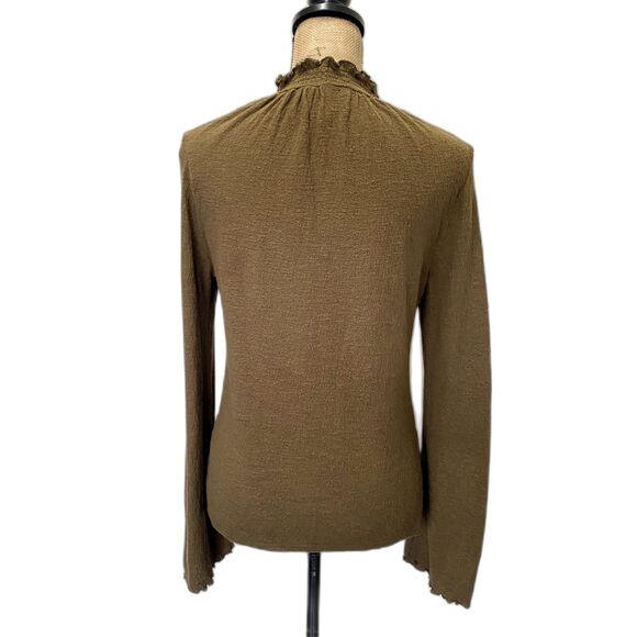 Madewell Texture & Thread Ruffle Mock Neck Top Gauze Olive Green Size Small‎ - Picture 4 of 6